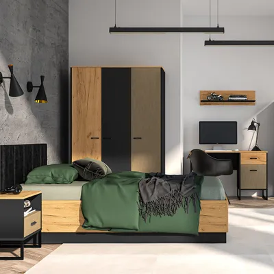 Produktbild von Jugendzimmer Set 5-teilig CASPER-131, Bett 120x200cm mit aufklappbarem Lattenrost, in schwarz und braun