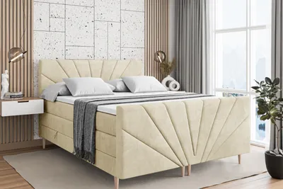 Produktbild von ALTDECOR Boxspringbett mit Holz Füßen, Matratze und Lattenrost, Topper, Fußteil, Polsterbett mit Bettkasten, Bett mit Stauraum H3- und H4- Matratze -MILTIO-FD-Z KING-140x200 - Beige Casablanca