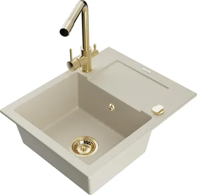 Image de Mexen Enzo Évier en granit 1 bac avec égouttoir et mitigeur Duero, Beige - 6506-69-671600-50