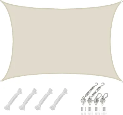 Image de 3x5m Voile d'ombrage rectangulaire étanche - Kit de voile de protection solaire avec fixation
