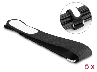 Produktbild von DeLOCK Klettkabelbinder mit Schlaufe und Beschriftungsfeld L 457 x B 25 mm schwarz 5 Stück, Kabelbinder mit Klettverschluss, Nylon, Schwarz, 457 mm, 25 mm, 5 Stück(e)