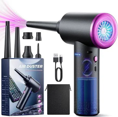 Immagine prodotto di Aspirapolvere elettrici - 3 velocità - Soffiatore - Senza fili - Ricaricabile - 6 ventole - Pulitore per divani - Nero - Luce LED
