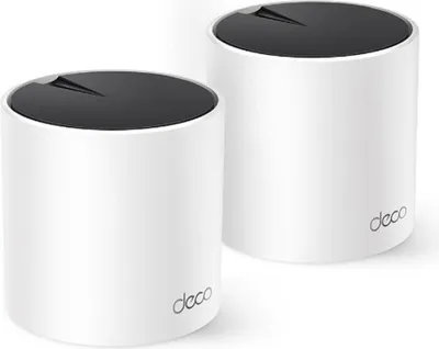 Two white cylindrical devices with black tops, branded 'deco', are shown against a white background.