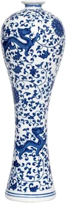Immagine prodotto di Vaso in porcellana - Vaso cinese blu e bianco - Realizzato a mano - Vaso decorativo