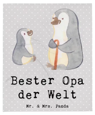 Produktbild von Mr. & Mrs. Panda Winterdecke Pinguin Bester Opa der Welt - Grau Pastell - Geschenk, Geburtstag, Geschenkidee, Tagesdecke, Decke, Plaid, Bettdecke, Mitbringsel, Oppa