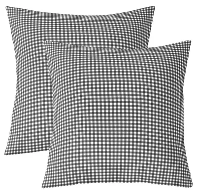 Productafbeelding van Kussenslopen 55x55 cm, geometrisch, set van 2, boheems rasterpatroon, landelijke decoratieve kussens, wit en zwart