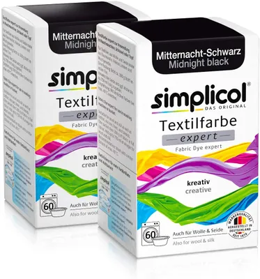 Produktbild von simplicol Textilfarbe expert, DIY Färbemittel für Stoff in verschiedenen Farben, Farbe:Mitternacht-Schwarz (1718), Größe:2er Pack