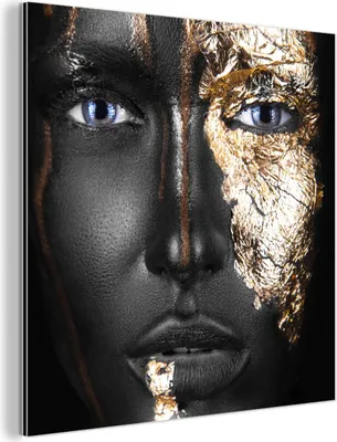 Produktbild von MuchoWow Wanddekoration Metall Metallbild Wandkunst 20x20 cm Frau - Blattgold - Schwarz - Gold - Luxus MuchoWow Aluminium Gemälde - Alu Dibond Bilder