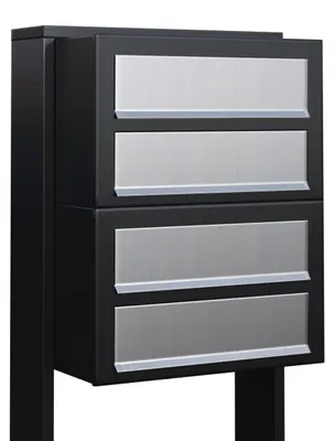 Produktbild von Briefkastenanlage Cube for Four in Schwarz mit Edelstahlklappe