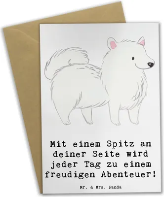 Produktbild von Mr. & Mrs. Panda babykarte Freudiger Spitz - Weiß - Geschenk, Wachhund, einladungskarten, hochzeitskarten, weihnachtskarten, Hund, Energie, Hunderassen Eigenschaften