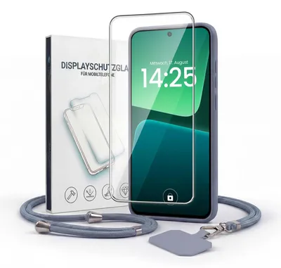 Produktbild von Handyhülle für Xiaomi 13 5G mit Handykette und 9H Displayglas Displayschutz Band Kordel Hülle Case Schutzhülle Lavendelblau Blau