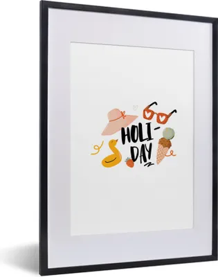 Produktbild von MuchoWow® Gerahmtes Poster Sommer - Hut - Sonnenbrille 30x40 cm - Poster mit Schwarzem Bilderrahmen Wandposter Rahmen Foto Bilder - Wandposter Schlafzimmer