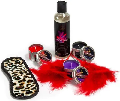 Produktbild von Vibratissimo S/M Kerzen Set mit Gleitgel, Augenmaske & Feder | Niedertemperatur-Kerzen in drei Farben | Tropfkerzen Für Erotik Spiele | geruchslose Massagekerzen | S/M-Set Für Paare