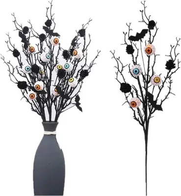 Productafbeelding van 5 Halloween-takken met een kunstmatig, bloeddoorlopen oog, zwarte, gotische kunsttakken, stelen voor vazen, Halloween, decoratie voor thuis, decoraties voor feestjes