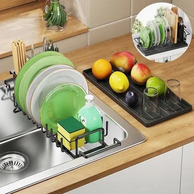 Produktbild von Klein, Uitschuifbaar RVS Afdruiprek für Oberwasserabfluss für Spülbecken, 36-49cm, schwarz