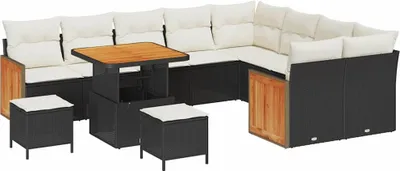 Immagine prodotto di vidaXL Set divano da giardino con cuscini 13 pezzi Nero e crema Poly-rattan