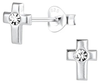 Produktbild von Kreuz Ohrstecker mit Kristall: Ohrringe Silber 925 Weiß