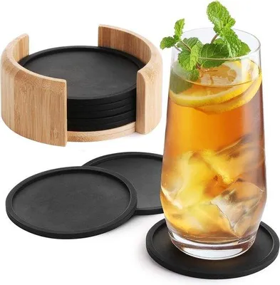 Produktbild von Silikon Untersetzer runde dunkelgraue 8er Set für Gläser und Tische