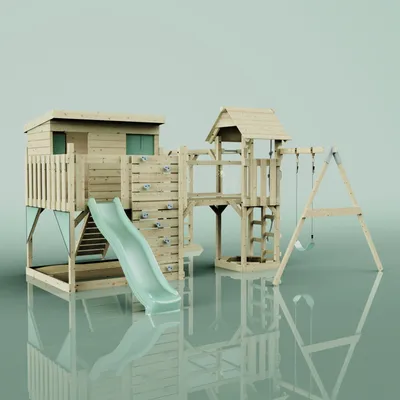 Produktbild von OutdoorToys Spielturm Inga aus Holz in Grün Kinderschaukel