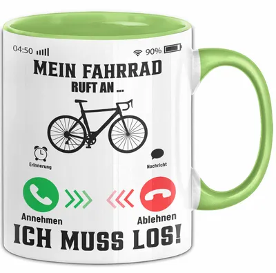 Produktbild von Mein Fahrrad Ruft An... Ich Muss Los Tasse Geschenk Für Fahrradfahrer Geschenkidee Kaffee-Becher (Grün)