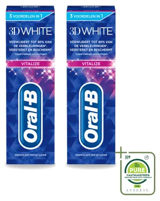 Produktbild von 2 x Oral-B 3D White Vitalize Whitening Tandpasta - 75 ml - Großpackung - 2 Stücke