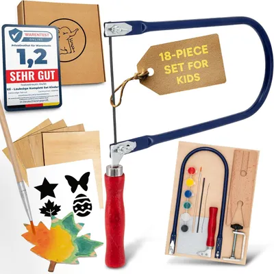 Productafbeelding van Figuurzaag voor Kinderen - Complete Set voor Figuurzagen Inclusief Creatieve Sjablonen - Figuurzaagplaten - Kleuren - Penseel - Schuurpapier - Hout
