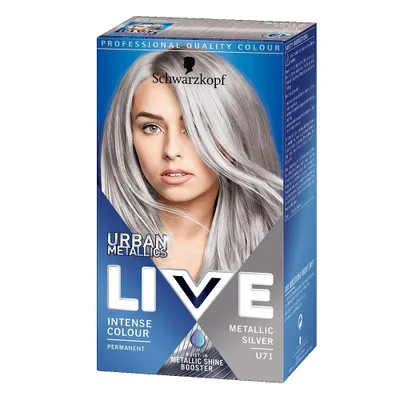 A box of Schwarzkopf Live Urban Metallic hair dye in Metallic Silver.