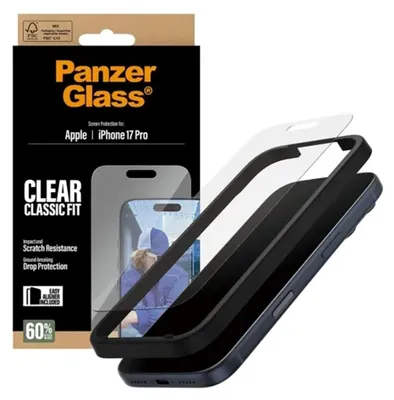 Produktbild von PanzerGlass ® Displayschutz iPhone 17 Pro | Classic Fit m. EasyAligner, Apple, Apple - iPhone 17 Pro, Trockene Anwendung, Kratzresistent, Schockresistent, Transparent, 1 Stück(e)