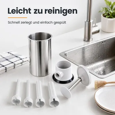 Produktbild von Wurstfüller manuell 2.2LB Edelstahl, Wurstpresse mit 4 Aufsätzen, DIY Wurstfüllgerät für Grill, BBQ, Camping & Familienküche