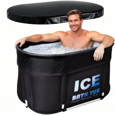 Immagine prodotto di Vasca per bagno di ghiaccio / vasca per acqua fredda - Vasca portatile - Capacità 450 L - Con coperchio - Ovale - Plastica - Nera