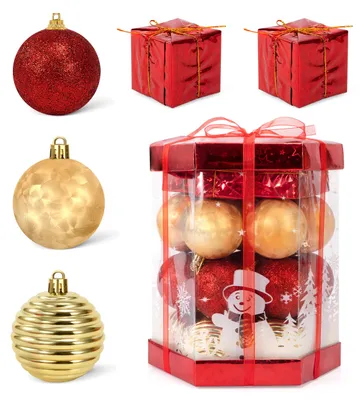 Weihnachtskugeln, 28 Stück, unzerbrechlich, Kunststoff, Rot/Gold