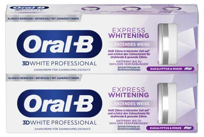 Produktbild von Oral-B 3D White Professional Express Whitening Zahnpasta Glänzendes Weiß, Eukalyptus & Minze, 2x75ml