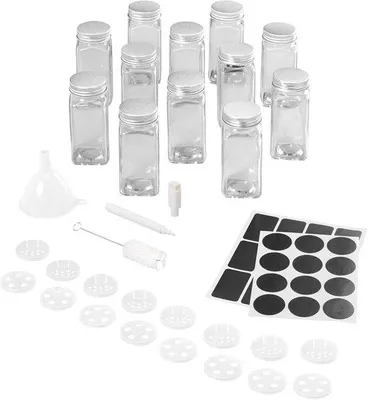 Produktbild von Famanu Gewürzgläser Set 12 Stück - inkl. Etiketten & 16 Streueinsätze