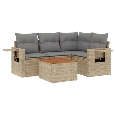 Immagine prodotto di vidaXL Set di divani da giardino 5 pezzi con cuscini Beige poly rattan