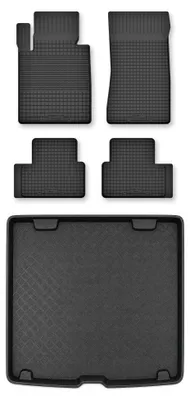 Image de Tapis en caoutchouc + bac de coffre pour BMW Seria 5 G31 2017-2023 (break) – 5 pièces, noirs, semi-universel, adapté