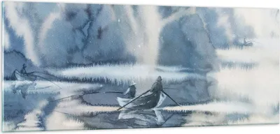 Produktbild von Bilder auf glas - Boot Fischer Wasser - 100x40cm - Glasbilder - Wandbilder - Kunstdruck - zum Aufhängen bereit - Wanddekoration aus Glas - Glas Bilder - Wandbild auf Glas - Einteilig - GAB100x40-3864