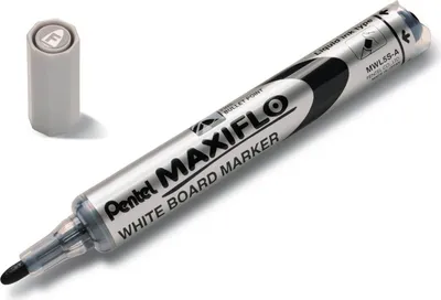 A Pentel MAXIFLO whiteboard marker with its cap off, shown on a white background.
