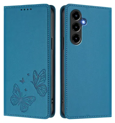 Produktbild von Lederhülle für ZTE Blade V80 Max/nubia V80 Max, Schmetterling Prägung Leder Brieftasche Schutzhülle mit Ständer Blau