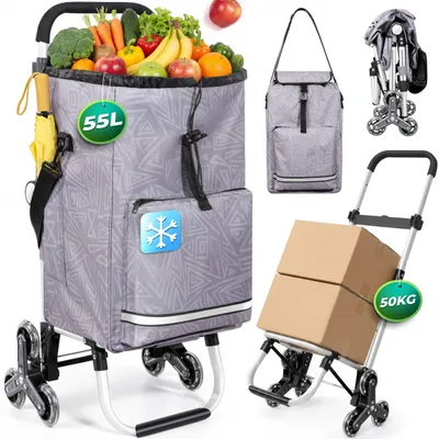Produktbild von Einkaufstrolley klappbar mit Kühlfach 55 L – Shopping Trolley bis 50 kg belastbar, Treppensteiger