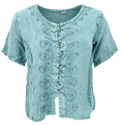 Produktbild von Kurzes Blusentop Boho Chic, Indische Hippie Bluse - Türkis, Damen, Viskose, Blusen & Tunikas