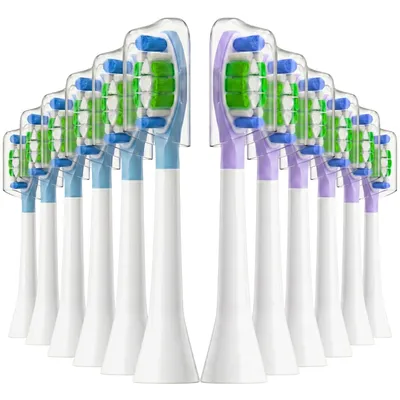 Produktbild von 12 Stück Aufsteckbürsten kompatibel mit Philips Sonicare Elektrische Zahnbürste, Zahnbürstenaufsätze Click-On 4100-7100, Medium (6x Blau + 6x Lila)