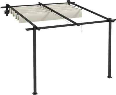 Zdjęcie produktu dla Altanka Ok. 3 X 3 M Pergola Wiatroodporny Baldachim Tarasowy, Dach Tarasowy Montowany Na Ścianie, Dach Regulowany, Do Ogrodu, Patio, Kremowy