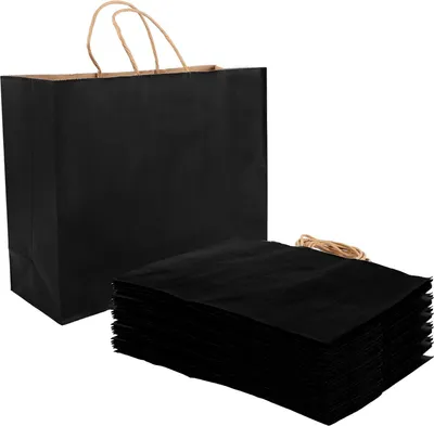 Produktbild von Famanu Geschenkebeutel Schwarz - 20 Stück - 32 x 11 x 25 cm - Große Papiertaschen mit Griffen