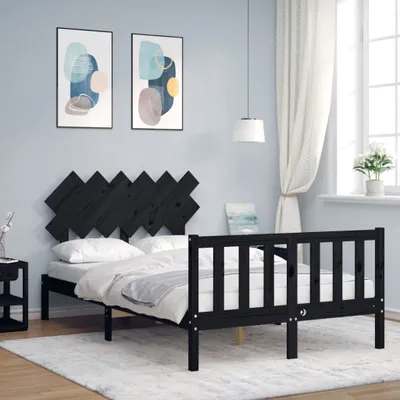 Produktbild von The Living Store Massivholzbett mit Kopfteil Schwarz