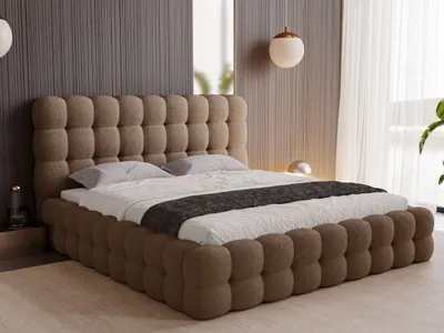 Obrázok produktu pre GRAINGOLD Čalúnená posteľ 200x200 Twist - látka Bouclé - Čalúnená posteľ s podnožou - Manželská posteľ s lamelovým roštom - hnedá (Anthology 04)