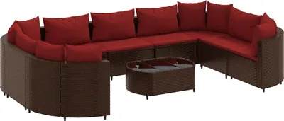 Produktbild von vidaXL 10-tlg. Garten-Sofagarnitur mit Kissen Braun Poly Rattan