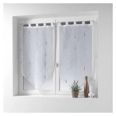 Image de Paire de voilage à fronces - 90 x 90 cm - Chenilla - Blanc