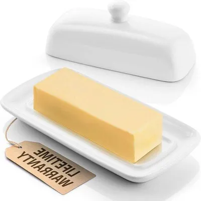 Productafbeelding van Keramische boterpot met elegant design - geschikt voor in de koelkast - boterdoos van keramiek