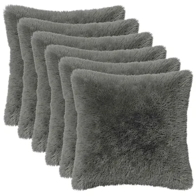 Immagine prodotto di Cuscini decorativi vidaXL, confezione da 6, colore grigio chiaro, 45 x 45 cm, tessuto in pile poliestere