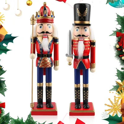 2 Nussknacker-Figuren aus Holz, handbemalt, Weihnachtsdekoration